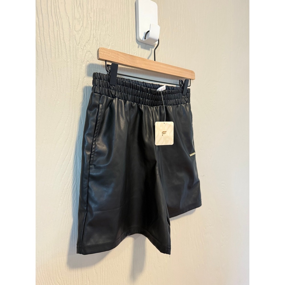 Fabletics • NWT Vegan Faux Leather Shorts Black Elastic Waist Pockets Womens Sm - Picture 6 of 9